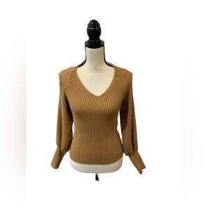 &Merci Women’s Brown Long Sleeve Ribbed Knitted Top - Large Tan/Beige